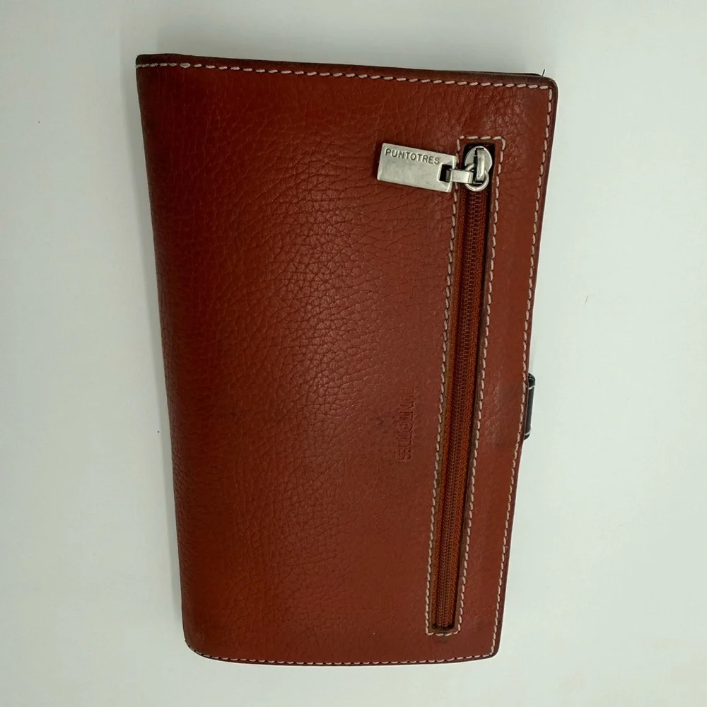 Puntotres Genuine Leather Travel Wallet Passport Organizer Brown Spain Zip